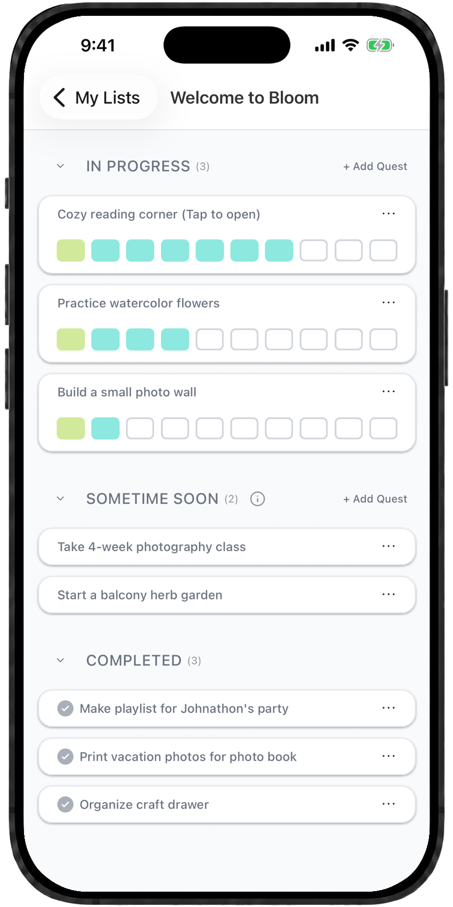 Bloom Quest Tracker Creative Projects Quest list